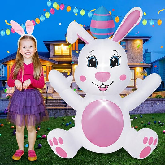 4FT Easter Inflatables Outdoor Decorations, Inflatable Bunny with Egg Built-in LED Lights Happy Easter Blow Up Yard Decorations for Spring Holiday Party Indoor Outdoor Garden Lawn Decor