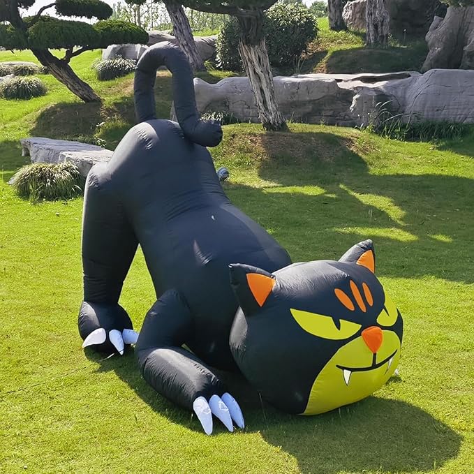7FT Dia Halloween Inflatable Black Cat with Build-in LED Lights, Blow up Black Cat Inflatable Outdoor Indoor Decoration Large Party Yard Decoration
