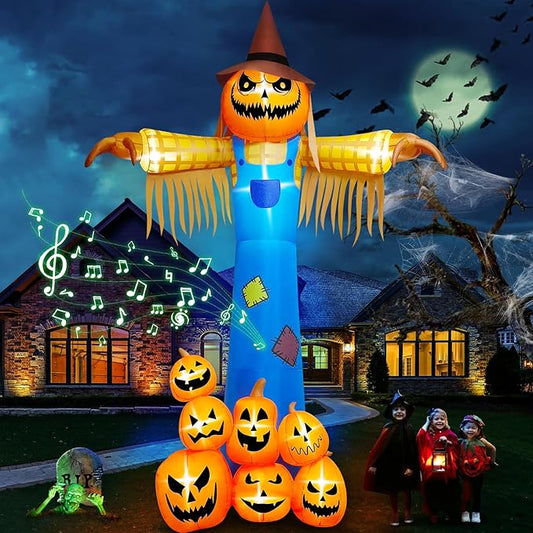 12.5FT Giant Pumpkin Head Halloween Inflatable with Built-in LED Lights and Sound Blow Up Halloween Yard Decorations Lawn Party Indoor Outdoor