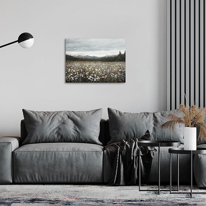 HGUAOA Vintage Framed Floral Landscape Wall Art for Living Room - Large Nature Artwork Above Bed Wall Decor - Farmhouse Mountain Pictures for Bedroom Wall Decor