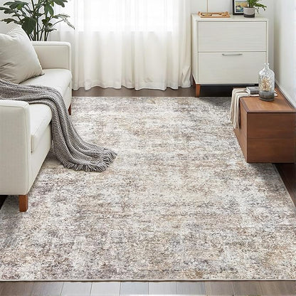 Area Rugs for Living Room: 5x8 Washable Neutral Abstract Rug for Bedroom Large Soft Modern Dining Room Rugs Indoor Floor Low Pile Carpet for Home Office Nursery - Brown Grey