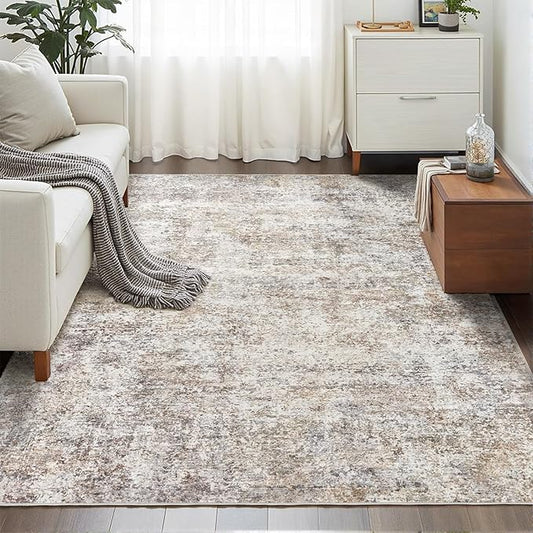 Area Rugs for Living Room: 5x8 Washable Neutral Abstract Rug for Bedroom Large Soft Modern Dining Room Rugs Indoor Floor Low Pile Carpet for Home Office Nursery - Brown Grey