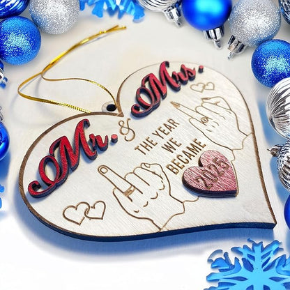 Mr and Mrs 2025 Wedding Gifts - First Christmas Married Ornament for Couples, Bride - Easily Add Personal Name With Marker (Not Included)