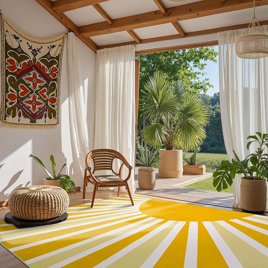 Lahome 8 x 10 Area Rugs for Living Room - Soft Cute Rugs for Bedroom 8x10 Non-Slip Low-Pile Large Nursery Rug, Boho Rainbow Sun Print Indoor Floor Carpet Rugs for Office Classroom (8'x10', Yellow)