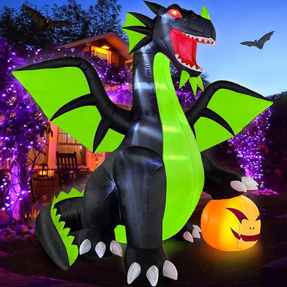 9FT Tall Halloween Inflatables Decorations Outdoor Large Scary Blow Up Pumpkin Dragon, Giant Funny Spooky Light Up Blowups Decor Huge Cute Happy Trick or Treat Outside, Indoor, Entrance, Lawn