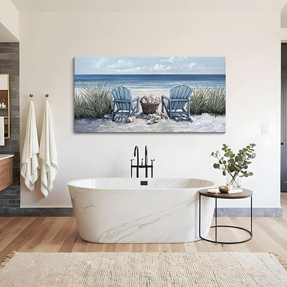 HGUAOA Coastal Wall Art - Large Landscape Wall Paintings for Living Room, Bedroom Pictures, Ocean Beach Artwork, Blue Wall Art, Above Bed Decor, Coastal Landscape Wall Art, Beach Pinting