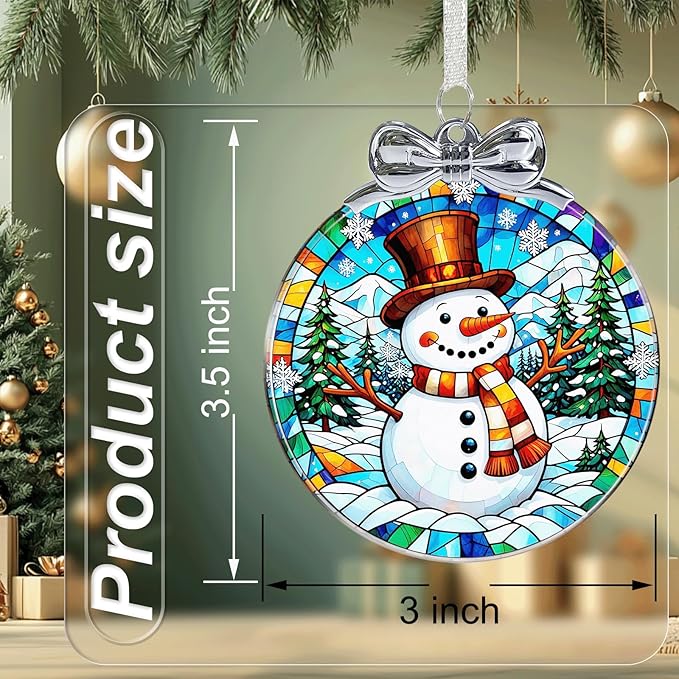 Snowman Stained Glass Christmas Ornament - Hanging Ornaments for Christmas Tree Decorations -Holiday Keepsake Present Exchange Idea