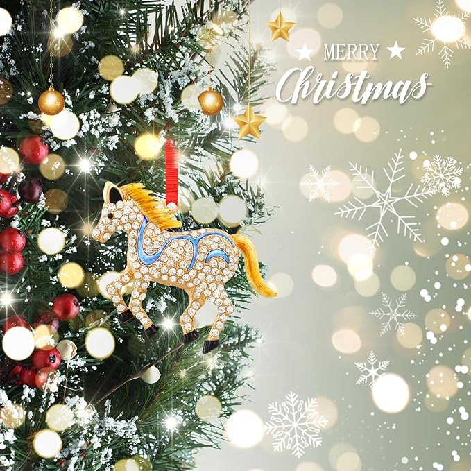 WhatSign Horse Christmas Ornament - Metal Horse with Rhinestones, Farmhouse Style, Perfect for Christmas Tree, Holiday Gifts for Daughter or Son