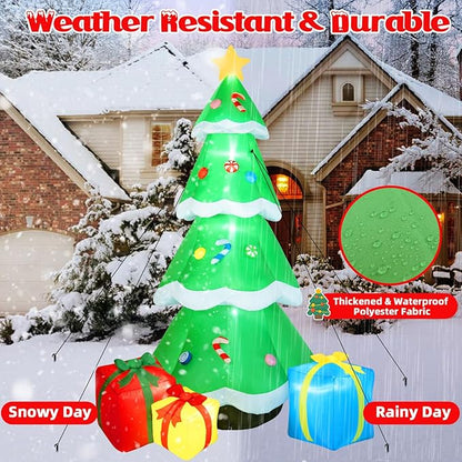 B&D 10FT Giant Inflatable Christmas Tree with Gift Box, Built-in LEDs - Outdoor Decoration for Holiday Party & Garden Lawn