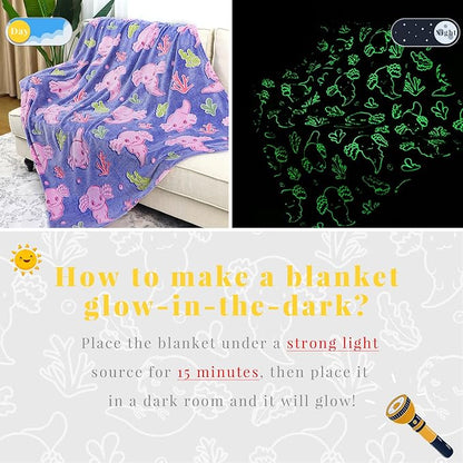 Pink Axolotl Gifts for Girls Glow in The Dark Blanket Cute Axolotl Blanket Girl Soft Fleece Blanket Birthday Gifts 40"x50"