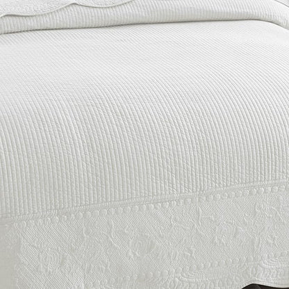MarCielo 3-Piece 100% Cotton Oversized Bedspread Lightweight Quilt Coverlet Embroidery Farmhouse Bedding Set (TG Bright White, Oversized King (118"x106"))