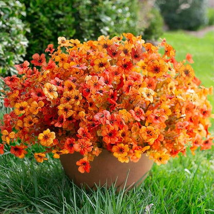Artificial Fake Plants Flowers for Outdoor Fall Autumn Decoration, 12 Bundles Faux Silk Orange Yellow Mums Daisy Look Real UV Resistant for Outside Home Porch Patio Planter