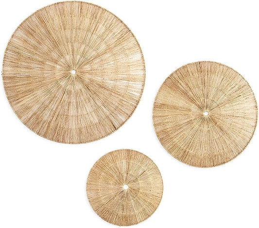 PEMAR 31.5" D Oversized Wicker Wall Hanging Jute Basket Set of 3 Round Handwoven Southwestern Decorative Wall Accents. Room Decor Baskets for Boho, Scandinavian, Farmhouse Wall Decor (Natural)