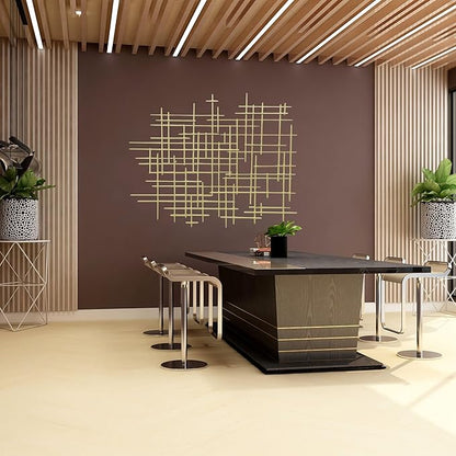 Bellaa 27079 Metal Wall Art Cross Geometric Abstract Modern Contemporary 3D Hanging Wrought Iron Minimalist Sculpture Living Room Outdoor Boho Farmhouse Home Decor Champagne Light Gold Large