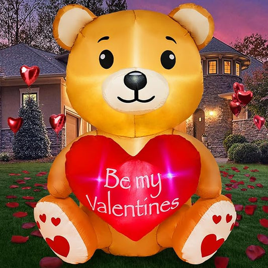 4FT Valentines Day Inflatable Bear Holds Love Heart, Valentines Day Decor Built-in RGB LED Lights, Valentines Gift Blow Up Yard Decoration for Party Anniversary Wedding Propose Garden Lawn