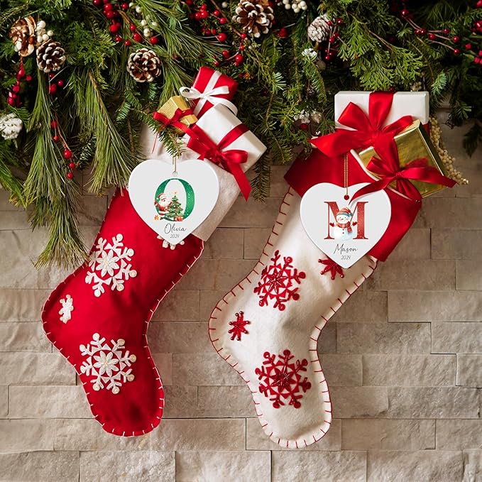 Letter Name Ornament, Personalized Christmas Ornaments, Custom Initial A-Z Ceramic Heart Ornament 2025, Customized Monogrammed Ornaments for Christmas Tree