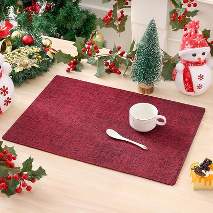 homing Red Cloth Placemats Set of 6 – Cotton Linen Blend Washable Farmhouse Dining Table Mats for Christmas, Easy to Clean, 13 x 19 Inch