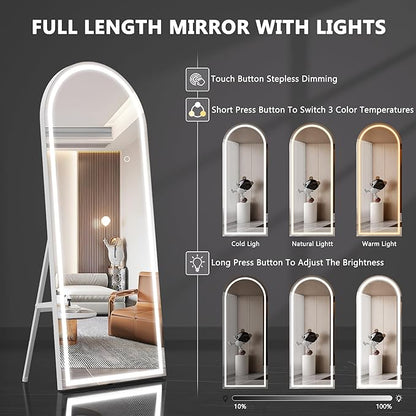 Hasipu 95" X 40" Full Length Mirror with Lights, White Frame Arch Led Mirror Full Length and 3 Colors Temperatures & Brightness Adjustable,Light Up Mirror Full Body for Bedroom Cloakroom Living Room