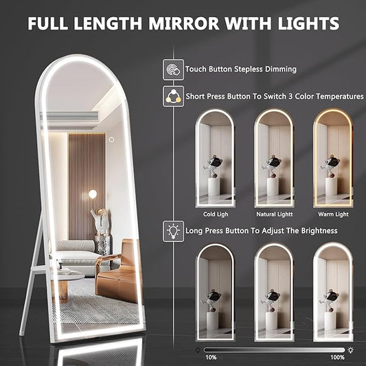 Hasipu 79" X 36" Full Length Mirror with Lights, White Frame Arch Led Mirror Full Length and 3 Colors Temperatures & Brightness Adjustable,Light Up Mirror Full Body for Bedroom Cloakroom Living Room