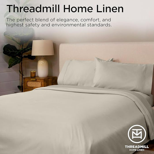 Threadmill Full Size Sheets | 800 Thread Count Bed Sheets with 16” Deep Pocket for Full Size Mattress | Sateen Weave, Better Than Egyptian Cotton, 4-Piece Bedding Set with Cooling Effect | Taupe