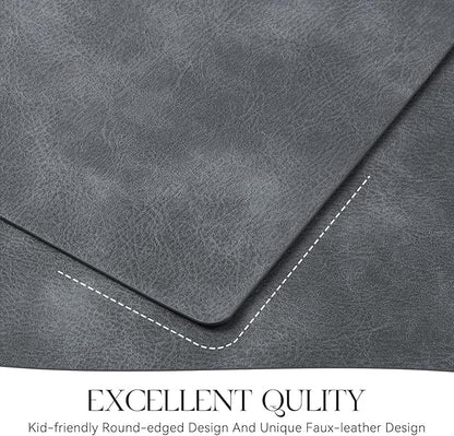 MOSAYT Vinyl Placemats Set of 4-12 X 17 Inch - Faux Leather 100% Waterproof Oil-Proof Wipeable PU Place Mats, Heat Resistant Reversible Table Mats for Kitchen, Dining, Outdoor (Grey)