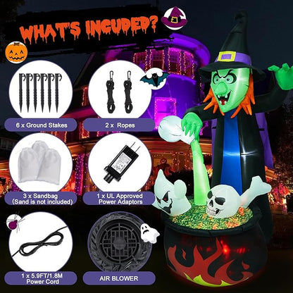 CAMULAND Halloween Decorations Outdoor, Halloween Inflatable Blow Up Witch Pouring Magic Water Decor with Built-in LED Lights Trick or Treat for Indoor Lawns Yards Party Home
