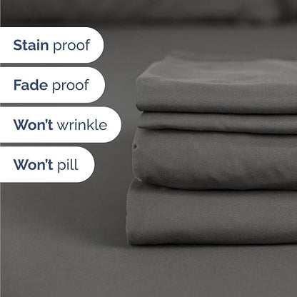 CGK Linens Twin 4 Piece Sheet Set - Cooling Sheets for Hot Sleepers - Hotel Luxury Bedding Set with 8-16 Inch Deep Pockets - 1 Flat & 1 Fitted & 2 Pillowcases - Soft, Comfy & Wrinkle Free - Charcoal