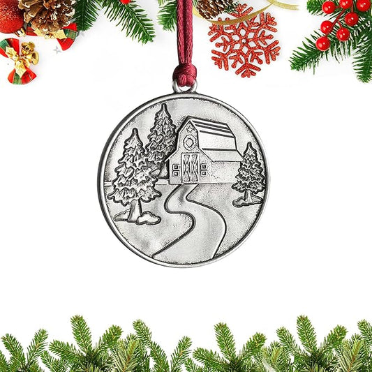 Christmas Ornaments, 2024 Solid Pewter Christmas Tree Ornament Handcrafted Metal DIY Hanging Craft Collectibles for Xmas Trees Home Party Party Gifts (Barn)