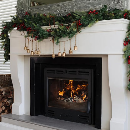 Rustic Golden Christmas Bell Ornaments and Velvet Bows – Beautiful Ornament Set of 10 Adds Elegance to Any Modern or Farmhouse Christmas Tree Decor – Giftable Vintage Bells w/a Festive Holiday Sound