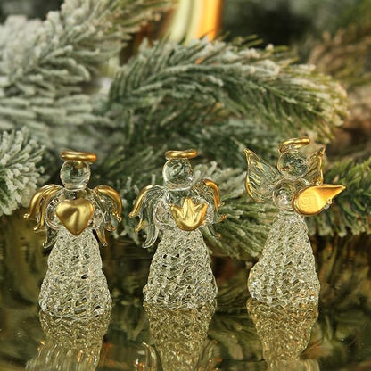 12 Glass Angel Ornaments for Christmas Tree - Clear Mini Hanging Angels