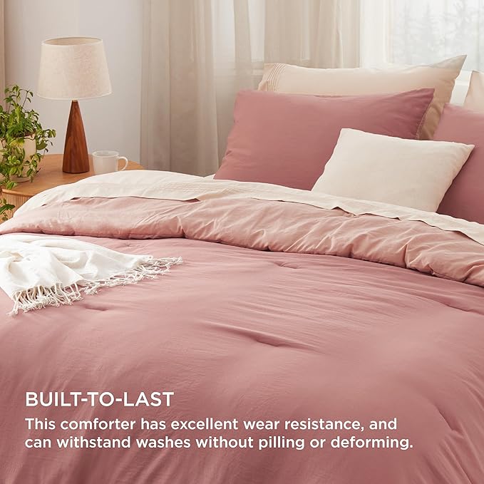 Bedsure Twin/Twin XL Comforter Set, Reversible Pink Clay Soft Prewashed Bedding for All Seasons, 2 Pieces Warm Down Alternative Bed Set, 1 Lightweight Comforter (68"x88") and 1 Pillowcase