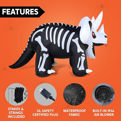 Joiedomi 8 FT Long Halloween Inflatables Outdoor Decoration, Blow Up Halloween Yard Decorations, Inflatable Skeleton Dinosaur with Built-in LEDs for Lawn Garden Decor