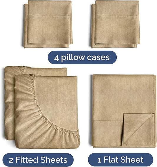 CGK Linens Split King 7 Piece Sheet Set - Cooling Sheets for Hot Sleepers - Hotel Luxury Bedding Set with 8-16 Inch Deep Pockets - 1 Flat & 2 Fitted & 4 Pillowcases - Soft & Wrinkle Free - Split King