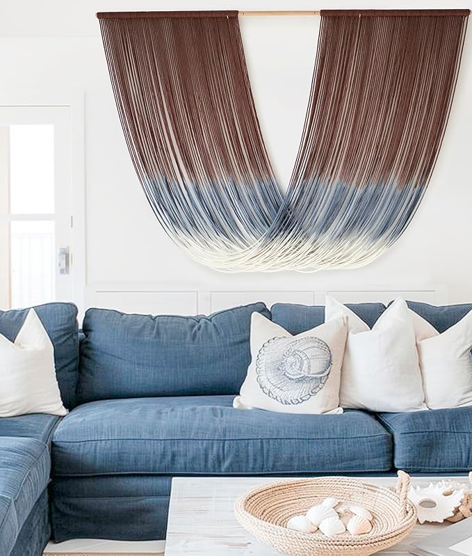 Flber Large Macrame Wall Hanging Dyed Boho Wall Decor Yarn Wall Art Living Room Bedroom Home Room Decor 57" W x 35" L