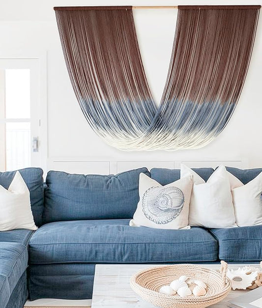 Flber Large Macrame Wall Hanging Dyed Boho Wall Decor Yarn Wall Art Living Room Bedroom Home Room Decor 57" W x 35" L