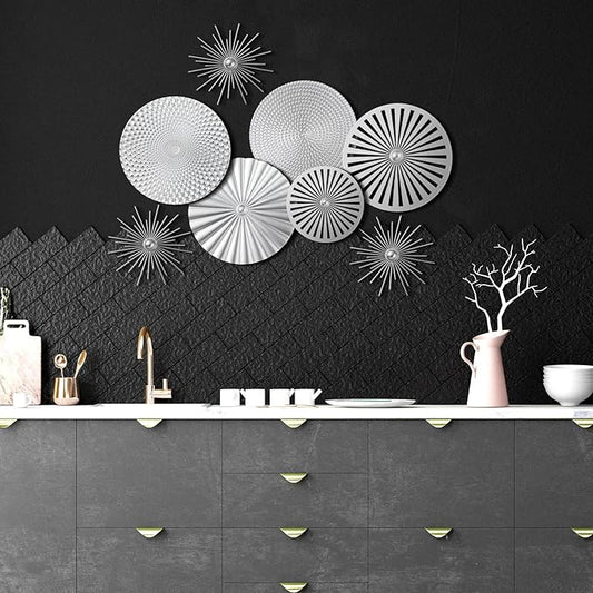 8 Pcs Gold Wall Decor Modern Metal Decor Metal Starbursts Radial Plate Art Hanging Decorative Wall Decorations for Home Bedroom Bathroom Living Room Office Sculpture(Silver)