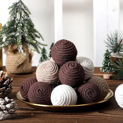 Syhood 18 Pcs 1.57 Inch Christmas Ball Ornaments Boho Farmhouse Jute Rope Hanging Balls Burlap Neutral Rustic Ornaments for Xmas Tree Holiday Wreath Garland Wedding Home