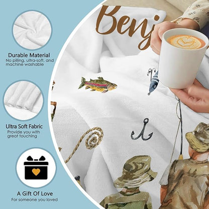 Custom Fishing Blankets and Throws,Fishing Gifts, Gifts for Fisherman,Custom Fish Blankets Fishing Gift for Man, Fish Hunter Gifts Throw Blanket, Fathers Day Fishing Gifts for Men,Teens Size-50"x60"