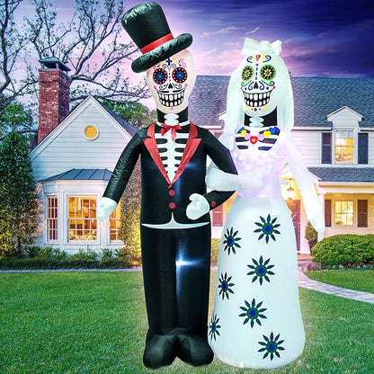 AJY 6 Feet Day of The Dead Couple Halloween Inflatable LED Lights Decor Outdoor Indoor Holiday Decorations,Blow up Lighted Yard Decor, Giant Lawn Inflatable Home Garden Party Favor Decoration