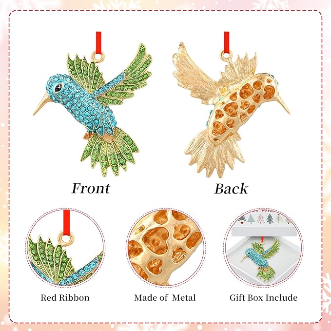 PETCEE Bird Christmas Tree Ornaments - Blue and Green Hummingbird Christmas Ornament Hummingbird Christmas Keepske Gifts for Women Friend Mother Wife Co Worker Daughter