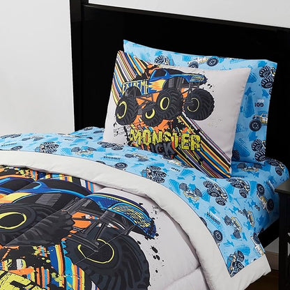 Kids Bedding Set Bed in a Bag for Boys and Girls Toddlers Printed Sheet Set and Comforter, Twin, Monster Truck