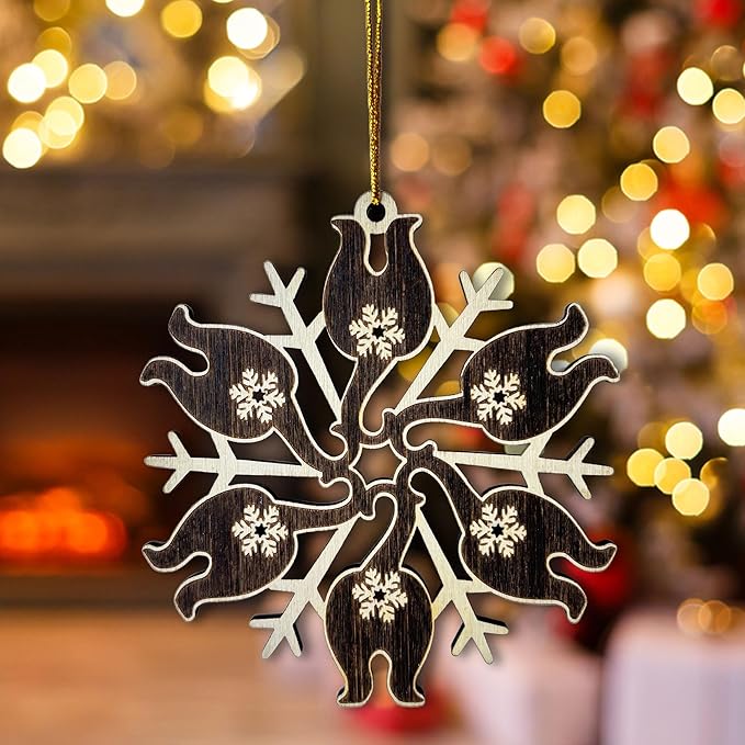 Black Cat Butt Snowflake Wooden Ornament - Funny Cat Lover Holiday Decor - Unique Christmas Tree Hanging Ornament for Pet Lovers - Black Kitten Xmas Tree Hanging Ornament