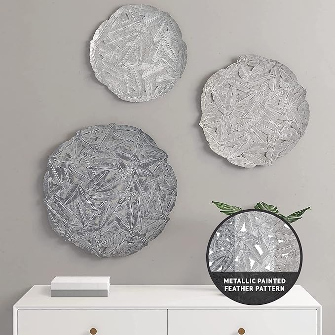 Madison Park Wall Art Living Room Metal Decor - Home Accent Modern Kitchen Dining Decoration, Ready to Hang Panel for Bedroom, Multi-Sizes, Rossi Grey 3 Piece