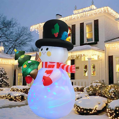 8 FT Christmas Inflatables Snowman Yard Decoration, Blow Up Snowman with Christmas Tree Outdoor Decoration with Rotating LED Lights for Holiday Party Patio Garden Lawn Decor