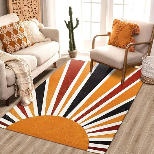 Lahome Boho Bedroom Rug - 3x5 Area Rugs for Living Room Washable Kitchen Rugs Throw Non-Slip Entryway Rug Rainbow Sun Print Kids Nursery Rug Colorful Abstract Capet for Bathroom Office Laundry Room