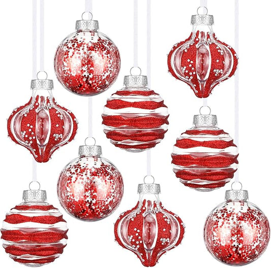 9 Pcs 3.15" Clear Christmas Ball Ornaments Xmas Ball Decorations Set Shatterproof Decorative Hanging Ornaments for Christmas Tree Home Wedding Party Office Decor(Red)