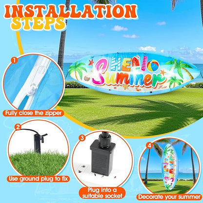Eyourlife 5 FT Hello Summer Surfboard Inflatable, Outdoor Blow Up Yard Decoration with Built-in 3 LED Lights, Summer Luau Party Decorations for Pool Holiday Garden Lawn Patio Tropical Beach