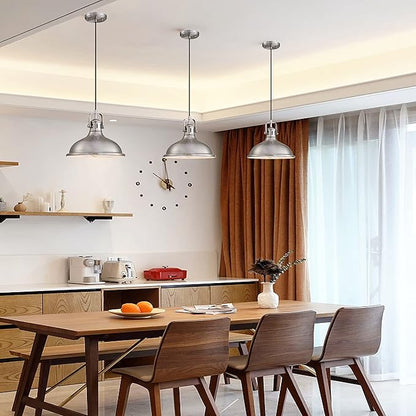 12 Inch LED 2 Pack 1 Light Pendant Light Industrial Vintage Fixtures Metal Chandelier Lights with Brushed Nickel Finish,Ceiling Lamp for Kitchen Home Island Dining Room Bedroom Farmhouse
