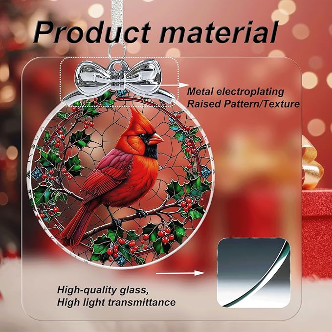 Cardinal Stained Glass Christmas Ornament - Hanging Ornaments for Christmas Tree Decorations - Red Cardinal Memorial Gifts for Loss of Loved One