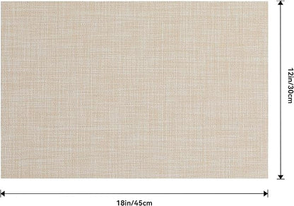 Leetaltree Beige Placemats Set of 6 - Heat Resistant Non-Slip Place mats for Dining Table, Washable Durable PVC Vinyl Woven Table Mats（Beige, 6）
